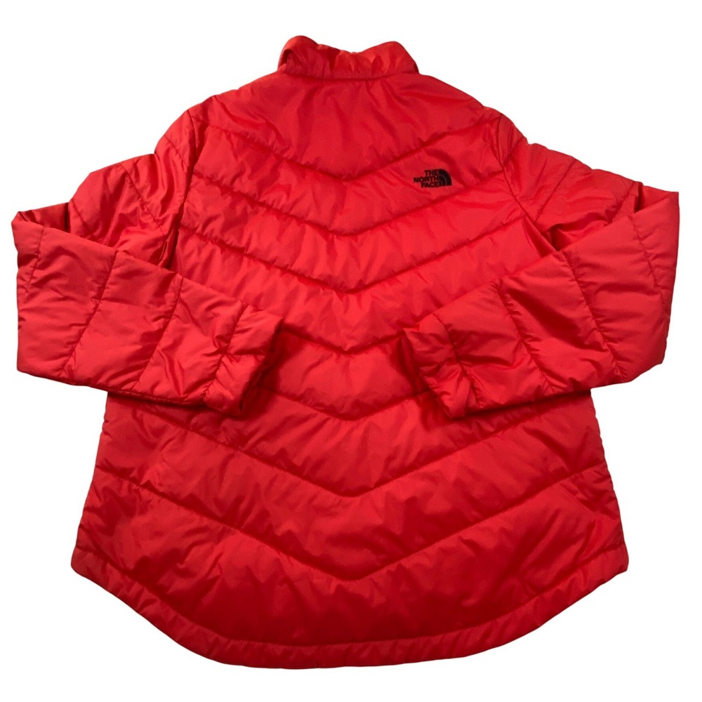 The North Face Red Puffer Jacket Womens Large Chevron Quilted Zip - Picture 4 of 13